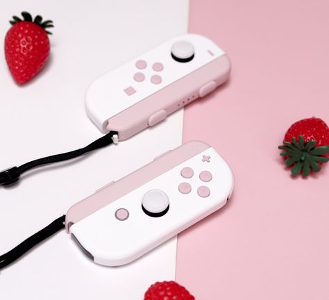 White Nintendo Switch, Pink Nintendo Switch, Strawberry Shortcake Theme, Custom Nintendo Switch, Pink Nintendo, Nintendo Switch Accessories, Kindle Cover, Centre Pieces, Video Game Console