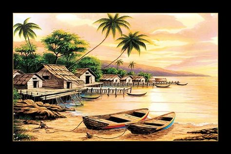 ADS Sketch Nature, Vietnam Painting, Village Drawing, Personalize Gifts, Easy Landscape Paintings, Drawing Scenery, Landscape Painting Tutorial, Nature Art Drawings, Afrique Art