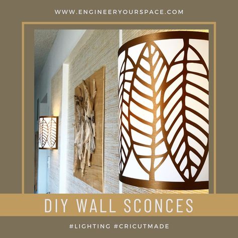 DIY plug in wall sconces with DIY lamp shades that I made with my #cricut maker machine! Diy Sconces Ideas, Diy Wall Sconces, Bathroom Lighting Diy, Wall Lamp Shades, Creative Lamps, Decorative Wall Sconces, Mini Makeover, Diy Lamp Shade, Easy Home Decor