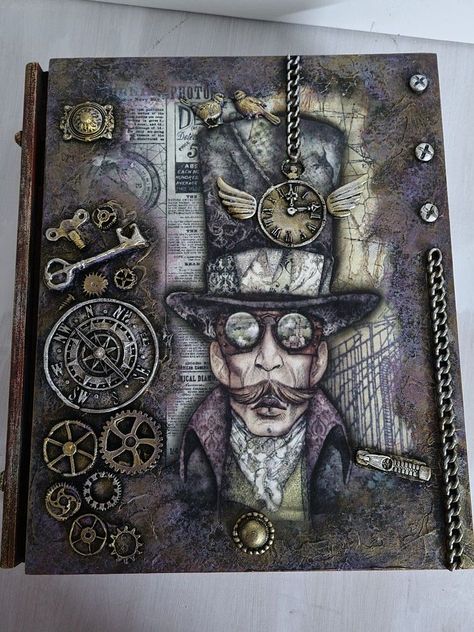 Mixed Media Wood Art, Steampunk Diy Crafts, Steampunk Mixed Media Art, Steampunk Cards, Steampunk Home Decor, Steampunk Items, Finnabair Art, Steampunk Mixed Media, Steampunk Crafts