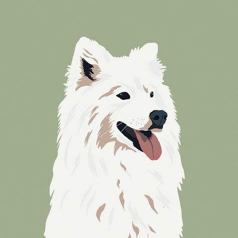 Fluffy White Dog Drawing, Digital Art Animals, Siberian Dog, Dog Portraits Painting, Modern Art Styles, Dog Pool, Custom Cat Portrait, Samoyed Dogs, Art Animals