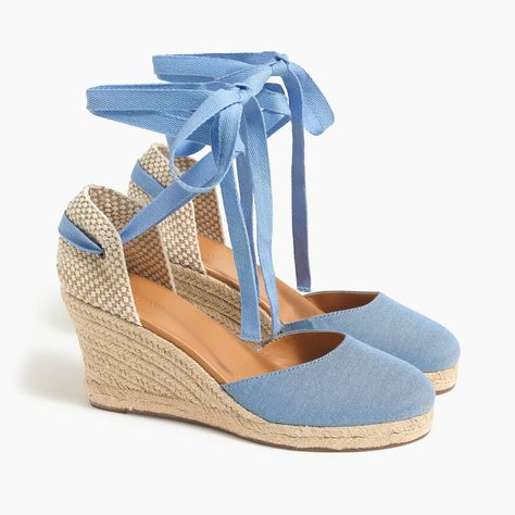 Shop for the Chambray ankle-wrap espadrille wedges for women. Find the best selection of women womens-categories-shoes-heels available in-stores and on line. Closed Toe Wedges, Design Darling, Blue Espadrilles, Lace Up Espadrilles, Slip On Espadrilles, Lace Up Wedges, Platform Espadrilles, Leather Espadrilles, Chambray Dress