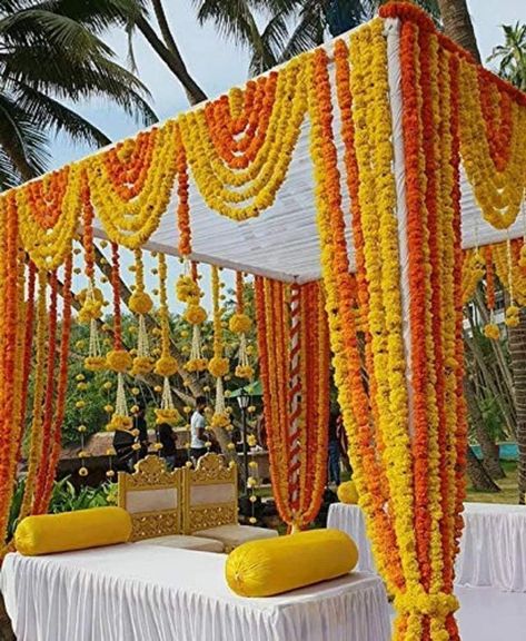 10 Garlands, Bunting and Banner for your Wedding  We’ve put together our edit of the prettiest bunting and garlands on the internet.   #bridalmusings #bmloves #ido #decor #wedding #banners #garlands #picado #cottonstring #hanging Marigold Wedding Decoration, Marigold Wedding, Hindu Wedding Decorations, Indian Wedding Theme, Indian Wedding Flowers, Best Wedding Colors, Wedding Entrance Decor, Mandap Decor, Desi Wedding Decor