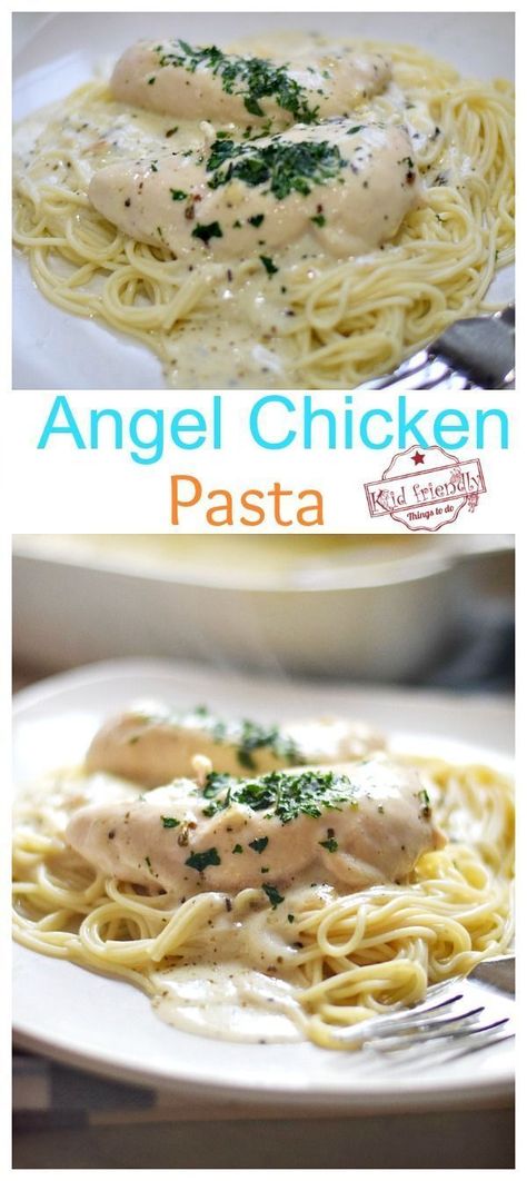 Easy to make Angel Chicken Pasta. Just cook the ingredients in one saucepan, pour over chicken and bake in the oven. Great family dinner for busy nights. www.kidfriendlythingstodo.com #angelchickenbake #angelchickenpasta #angelchickenoven Pasta Chicken Casserole, Angel Chicken Recipe, Angel Chicken Pasta, Dinner For Busy Nights, Baked Chicken Pasta Recipes, Angel Chicken, Cream Cheese Pasta, Mackerel Recipes, Cooking Pork Chops