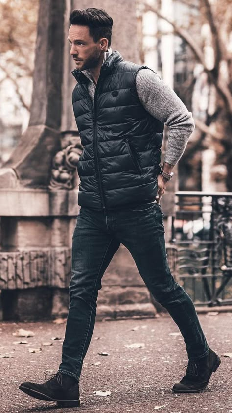 Best Winter Outfits Men, Winter Vest Outfits, Vinter Mode Outfits, Guys Fashion, Best Winter Outfits, Mens Fashion Blog, Trendy Winter, Winter Outfits Men, Mens Fashion Fall