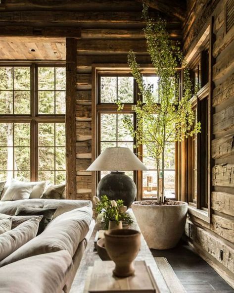 Modern Moody Cabin Design - Kitchen - Rustic Design - Living Room - Interior Design Home - Jake Arnold Log Cabin Kitchens, Modern Log Cabin, Log Cabin Interior, Log Home Interiors, Cabin Living Room, Log Home Decorating, Interior Design Rustic, Rustic Home Design, Cabin Living