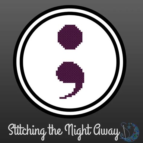 Simple Semicolon Cross-Stitch | Stitching The Night Away Stitchery Patterns, Semi Colon, Stitch Witchery, Cross Stitch Love, Cross Stitch Bookmarks, Crochet Things, Cross Stitch Alphabet, Needle Point, Leather Crafts