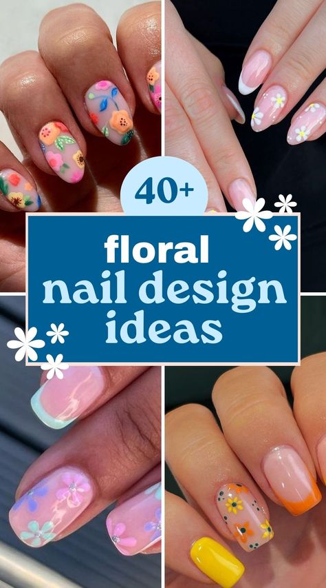 summer nail design ideas Short Gel Nails Floral, May Flowers Nail Designs, Spring Nail Short Nails, Floral Nail Designs Square, Short Nail Ideas Flowers, Floral Spring Nails Short, Spring Flower Nail Designs Simple, Cute Spring Nails Flowers, Gel Nail Spring Designs