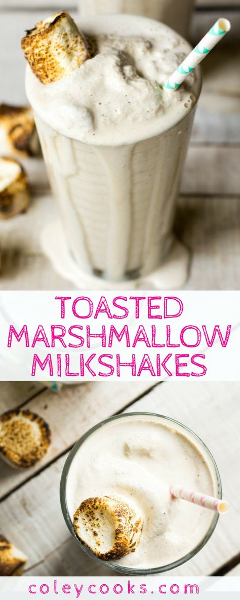 TOASTED MARSHMALLOW MILKSHAKES | Easy recipe for creamy toasted marshmallow milkshakes. So fun to make and only need 3 ingredients! #frozentreats | ColeyCooks.com Toasted Marshmallow Milkshake, Marshmallow Milkshake, Marshmallow Drink, Milkshake Recipe Easy, Milkshake Recipe, Shakes Drinks, Milkshake Recipes, Milk Shake, Vegetable Drinks