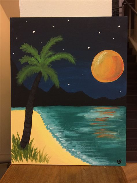 Beach Scene Painting Easy, How To Draw A Beach Scene, Beach Painting Easy, Lambda Theta Alpha Latin Sorority, Beach Canvas Painting, Lambda Theta Alpha, Diy Canvas Art Easy, Dekorasi Halloween, Sunset Canvas Painting