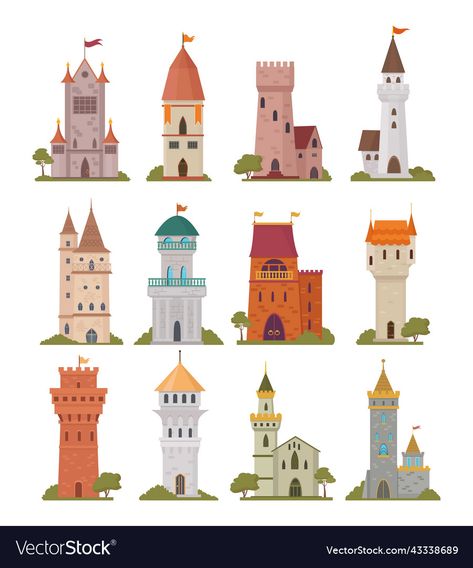 Castle Tower, Old Style, Vector Illustrations, Cartoon Style, Historic Buildings, Cartoon Styles, Old Fashioned, Png Images, Art Inspo