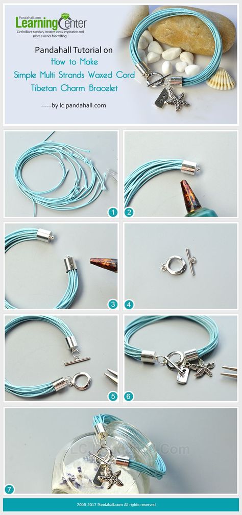 Pandahall Tutorial on How to Make Simple Multi Strands Waxed Cord Tibetan Charm Bracelet Cord Bracelet Diy, Bracelets With Charms, Wax Cord Bracelet, Making Bracelets With Beads, Leather Jewelry Diy, Making Bracelets, Cord Jewelry, Diy Bracelet Designs, Diy Charm Bracelet