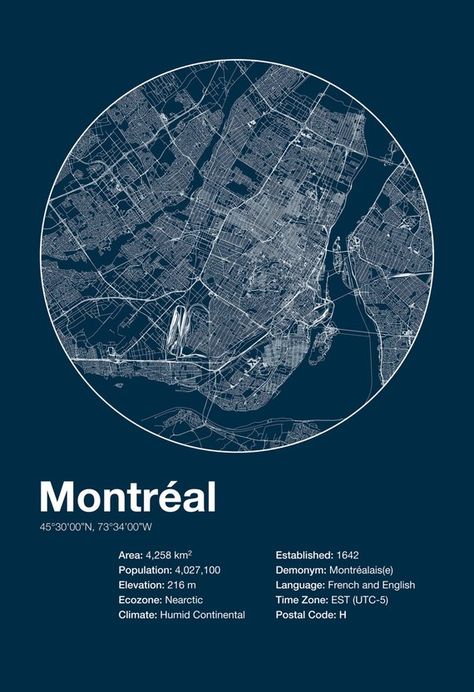 Street Map Art City Print - Montreal, Quebec - Minimalist Map of Montreal Poster Infographic Swiss S Montreal Poster, Poster Infographic, Map Line Art, Map Inspiration, Map Minimalist, Transit Map, Street Map Art, Canada Map, Swiss Style