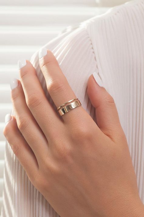 Minimalist Rings Simple, Wedding Ring Simple, Thick Wedding Bands, Thick Gold Ring, Gold Stacking Rings Wedding, Band Rings Women, Wedding Band Gold, Simple Wedding Bands, Plain Gold Ring