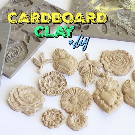 Paper Mache Clay Recipe How To Make, Paper Clay Decor, Paper Crete Ideas, Paper Clay Molds, Cardboard Clay Art, Cardboard Clay Recipe, Paper Mache With Cardboard, Paper Mache Clay Crafts, Clay Molding Ideas Diy