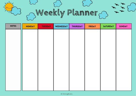 Weekly Planner For Kids, Free Printable Weekly Calendar, Weekly Schedule Template, Planner For Kids, Weekly Schedule Printable, Weekly Planner Free Printable, Weekly Planner Free, Printable Weekly Planner, Kids Schedule