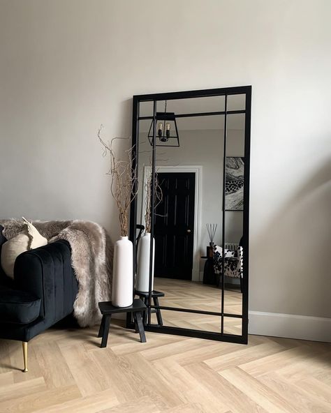 William Wood Mirrors on Instagram: “A favourite of this year, the Boston mirror features an eye catching chunky metal frame and inner window panelled design. Select from…” Decorating Stairway Walls, Stairway Walls, Free Standing Mirror, Extra Large Mirrors, Minimalist Window, Black Mirror Frame, Metal Frame Mirror, Black Industrial, Wood Framed Mirror