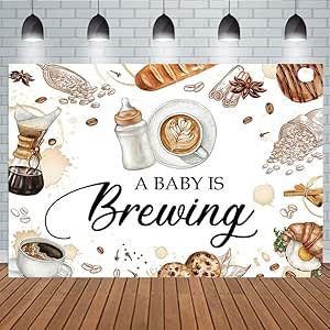 Aperturee 5x3ft Coffee Baby Shower Decoration Backdrop a Baby is Brewing Banner Bottle and Coffee Brunch Tea Coffee Beans Croissant Newborn Birthday Banner Cake Smash Photo Props Cake Table Banner Coffee Gender Reveal, Coffee Baby Shower, Daisy Background, A Baby Is Brewing, Decoration Backdrop, Baby Is Brewing, Background Baby, Baby Shower Theme Decorations, Baby Shower Tea