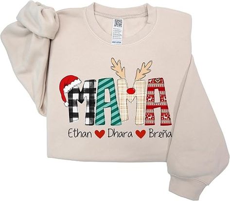 GODMERCH Mama Claus Personalized Nickname Mama with Kid Names Sweatshirt, Christmas Mama Gifts for Women, Custom Mama Gifts, Mama Sweater at Amazon Women’s Clothing store Mimi Claus, Dark Heather Color, Gigi Shirts, Crewneck Design, Nana Gifts, Mom And Grandma, Sweatshirt Christmas, Custom Shirt, Mom Kid