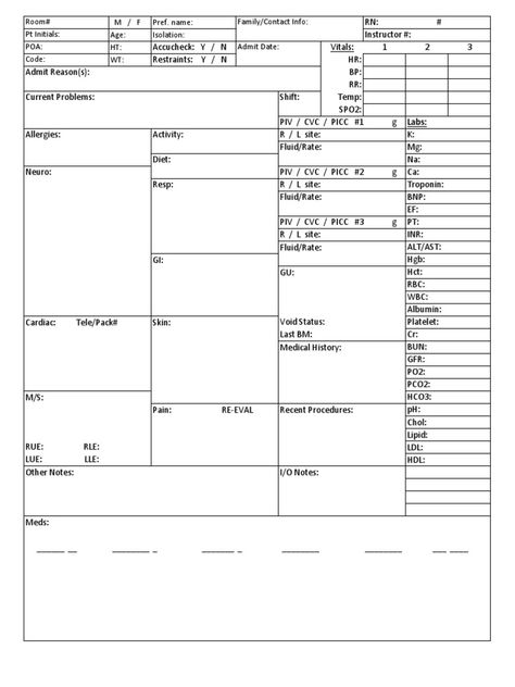 Nursing Report Sheet (Revised for Neuro) - Download as PDF File (.pdf), Text File (.txt) or read online. Patient report sheet for student nurses. makes taking and giving report easy! Nurse Organization Sheet, Nursing Organization Sheet, Nurse Shift Report Sheet, Nurse Report Sheet Med Surg, Pct Report Sheet, Medsurg Report Sheet, Nursing Brain Sheets Med Surg, Med Surg Report Sheet, Patient Report Sheet