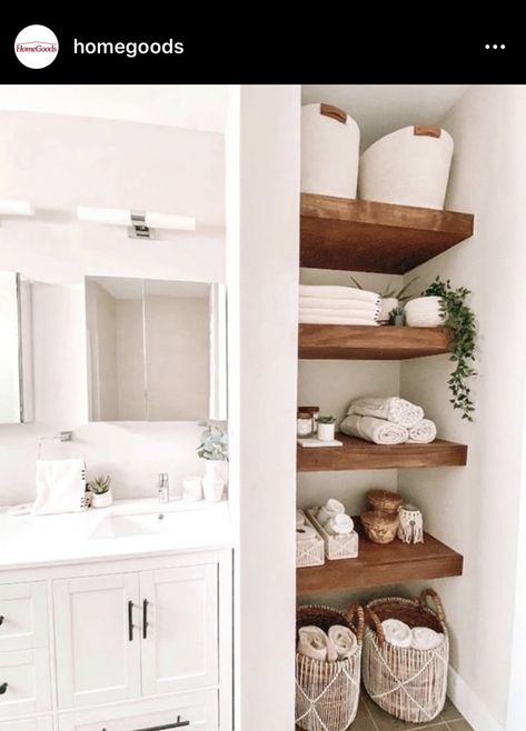 Walnut Floating Shelf, House Addition, Open Bathroom, Street Aesthetic, Spa Bathroom, Floating Shelves Bathroom, Downstairs Bathroom, Basement Bathroom, Upstairs Bathrooms