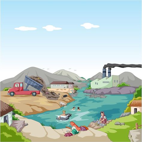 River water pollution vector illustratio... | Premium Vector #Freepik #vector #air-pollution #pollution #water-pollution #plastic-pollution River Pollution Poster, Water Pollution Pictures, Water Pollution Art, Pollution Aesthetic, Pollution Images, Pollution Illustration, Water Pollution Poster, River Pollution, Pollution Pictures