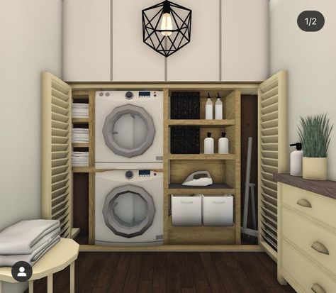 Closet Ideas For Bloxburg, Washroom Bloxburg, Cool Things To Add To Your Bloxburg House, Bloxburg Storage Closet Ideas, Bloxburg Laundry Room Ideas 2x2, Kitchen Hacks Bloxburg, Shed Bloxburg, Closet Idea Bloxburg, Bloxburg 2x2 Bathroom