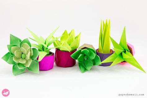 Mini Origami Succulent Plants Tutorial Diy Origami Home, Diy Origami Home Decor, Mini Origami, Origami Home Decor, Origami Lotus Flower, Paper Kawaii, Origami Gift Box, Origami Gifts, Geometric Origami