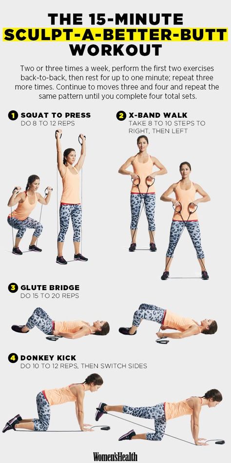 Sculpt a Head-Turning Butt with This 15-Minute Workout | Women's Health Magazine Chest Workout Women, Band Workouts, Resistance Tube, Arm Workout Women, Yoga Stretching, 15 Minute Workout, Fitness Routines, Resistance Band Workout, Resistance Workout