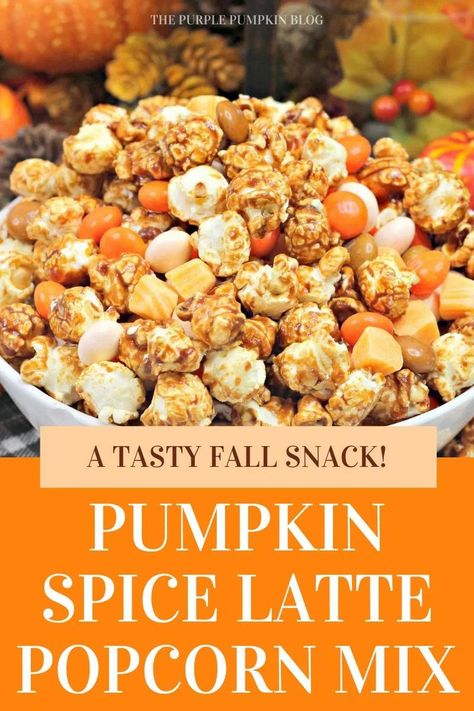 Pumpkin Spice Popcorn Balls, Fall Flavored Popcorn, Pumpkin Spice Popcorn, Fall Popcorn Recipes, Fall Popcorn Bar, Fall Popcorn Mix Recipes, Pumpkin Spice Party, Fancy Popcorn, Snack Crafts