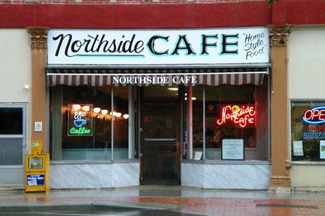 The Bridges of Madison County location: the cafe in town: The Northside Cafe, West Jefferson Street, Winterset, Iowa. The Bridges Of Madison County, Winterset Iowa, Bridges Of Madison County, Hot Beef, Iowa Travel, Beef Sandwiches, Movie Locations, Madison County, Travel Humor