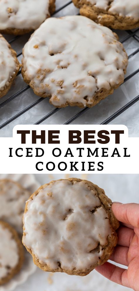 Oat Cookies Healthy, Chewy Oatmeal Cookie, Air Fryer Banana, Banana Oat Cookies, Iced Oatmeal Cookies, Cookies Healthy, Oatmeal Cookies Chewy, Sugar Glaze, Oatmeal Cookie