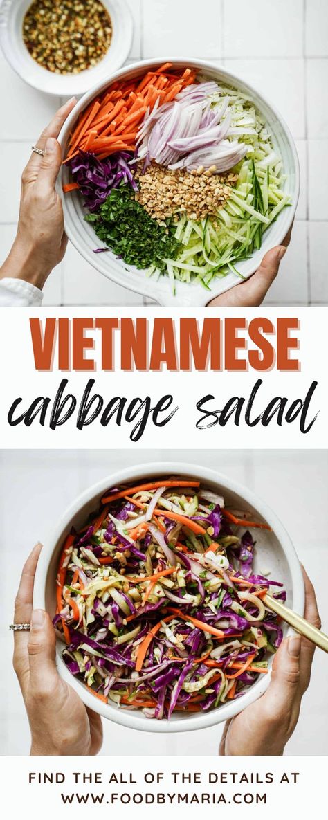 Vietnamese Cabbage Salad, Vietnamese Salad Dressing Recipes, Summer Cabbage Recipes, Cabbage Based Salads, Long Lasting Salads, Vietnamese Salad Dressing, Vietnamese Salad Recipes, Healthy Vietnamese Food, Cabbage Salad Asian