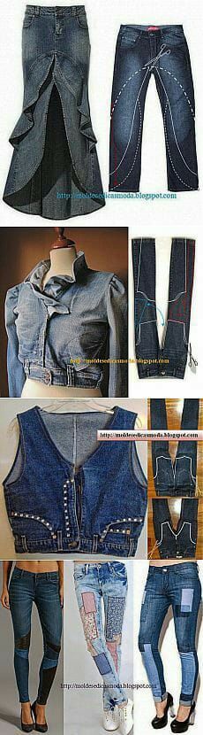 Återvinna Jeans, Vestiti In Jeans, Diy Clothes Design, Denim Ideas, Diy Fashion Clothing, Upcycle Jeans, Blouse Drafting Patterns, Diy Blouse Pattern, Denim Crafts