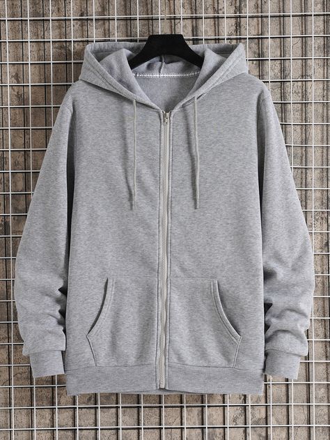 Light Grey Casual Collar Long Sleeve Fabric Plain Zip Up Embellished Slight Stretch  Men Hoodies & Sweatshirts Thermal Hoodie, Loose Hoodie, Pocket Hoodie, Zip Up Hoodies, Long Sleeves Jacket, Zipper Hoodie, Men Clothing, Grey Hoodie, Grey Sweatshirt