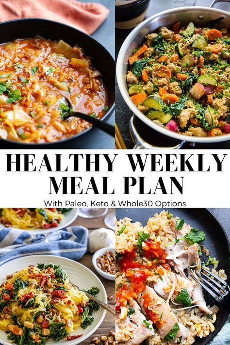 This week's gluten-free Healthy Meal Plan includes six nutrient-dense, clean dinner recipes and one delicious dessert! Plus, a grocery list! Nutrient Dense Meal Plan, Free Healthy Meal Plans, Nutrient Dense Meals, Easy Cabbage Rolls, Healthy Weekly Meal Plan, Clean Dinner, Clean Dinner Recipes, Clean Dinners, Healthy Meal Plan