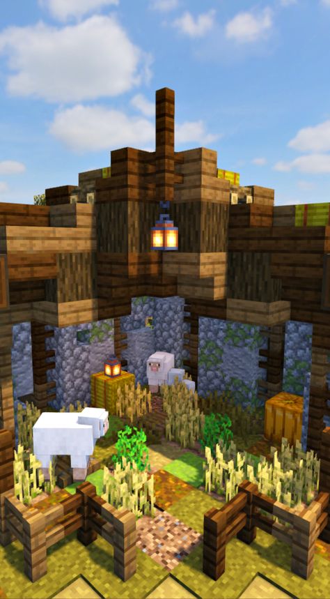 I built a barn in my hardcore world :) Sheep House Minecraft, Sheep Farm Minecraft Ideas, Animal House Minecraft, Minecraft Sheep Pen Ideas, Minecraft Sheep Enclosure, Sheep Barn Minecraft, Sheep Enclosure Minecraft, Cute Minecraft Sheep Pen, Minecraft Bonemeal Farm