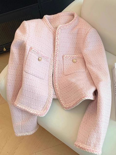 21.21US $ 60% OFF|Pink Sweet Tweed Jacket Women Korean Fashion O Neck Short Outerwear Autumn and Winter New Single Breasted Elegant Cropped Coat| |   - AliExpress Tweed Jacket Women, Tweed Jacket Outfit, Pink Tweed Jacket, Winter Coat Short, Short Coats Women, Winter Fashion Jackets, Womens Tweed Jacket, Monkey Gifts, Funny Monkey