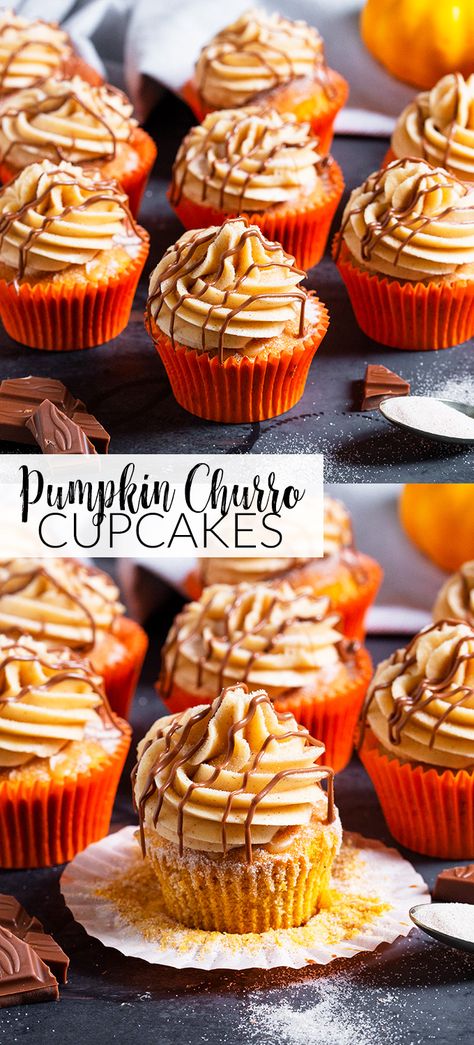 Pumpkin Churro Cupcakes, Pumpkin Churro Cake, Pumpkin Apple Cupcakes, Fall Cupcakes Gluten Free, Gourmet Cupcakes Flavors Fall, October Cupcakes Ideas, Fall Wedding Cupcake Flavors, Fall Pumpkin Cupcakes, Halloween Cupcakes Flavors