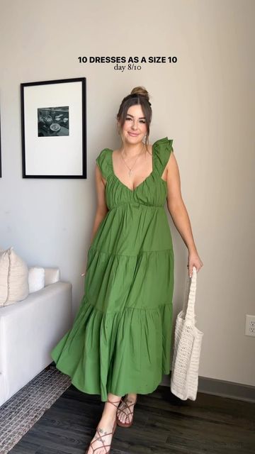 Shelby — Midsize Style Inspo on Instagram: "@shelbyvert 10 days of dresses 🫶🏼 day 8/10 This dress is getting me excited for spring. Would wear it for Easter, brunch or a spring baby shower 💚 (linked in my LTK!) Spring dresses, spring maxi dress, easter dresses, green dress, tall friendly dress, brunch outfit ideas, midsize dresses try-on, baby shower outfit ideas #springdresses #vacationdresses #brunchdress #vacationoutfit #resortwear #midsizefashion #brunchoutfit #easterdress" Easter Outfit 2024, Midsize Maxi Dress, Green Sundress Maxi Dress For Brunch, Green Maxi Sundress For Brunch, Green Breezy Spring Dress, Green Maxi Maternity Dress For Spring, Spring Green Maternity Dress, Midsize Dresses, Baby Shower Outfit Ideas