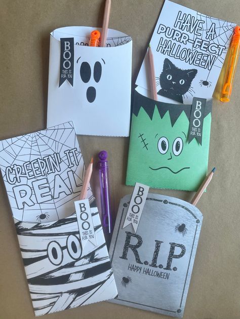 Halloween Candy Bag Diy, Diy Halloween Treat Bags, Halloween Bags Diy, Mini Coloring Pages, Free Printable Black And White, Halloween Treat Bags Diy, Halloween Treat Ideas, Ghost Treats, Halloween Treat Holders