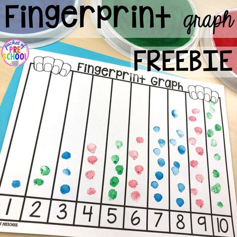 Fingerprint counting graph freebie! My Body themed centers and activities FREEBIES too! Preschool, pre-k, and kindergarten kiddos will love these centers. Pre Kindergarten Activities, Centers Preschool, Centers Kindergarten, Prek Math, Kindergarten Centers, Kindergarten Math Activities, Pre K Activities, Numbers Preschool, Themed Activities