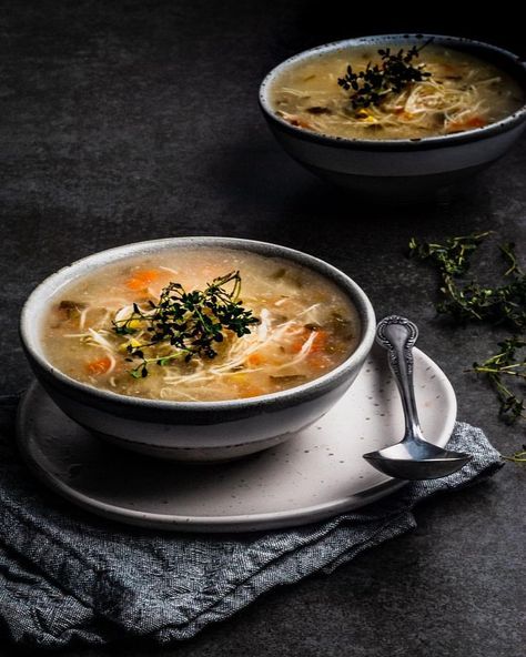 Food Photography Inspiration | Winter Chicken Noodle Soup.  #melbournefoodphotographer #foodstyling #foodphotography Chicken Soup Photography, Soup Food Photography, Milk Soup, Indian Food Photography, Moody Food Photography, Coconut Milk Soup, Pak Choi, Food Photography Inspiration, Food Photography Tips