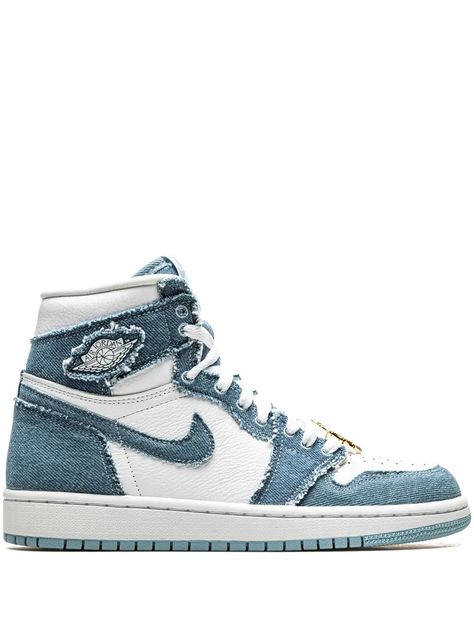 Jordan 1 High Og Denim, Jordan 1 Blue, Jordan Wings, Pretty Sneakers, Denim Sneakers, Jordan Air, Jordan 1 High Og, Air Jordan 1 Retro High Og, Swag Shoes