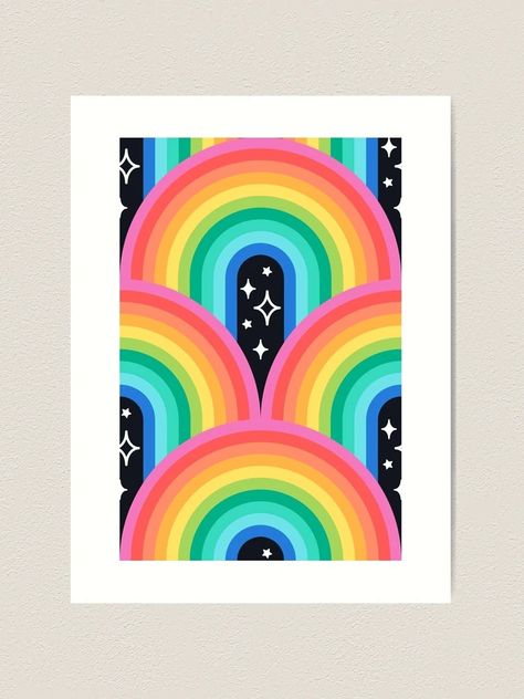 "Colorful Rainbows with Sparkles and Stars on Black" Art Print for Sale by Romi Martinez | Redbubble Rainbow Artwork, Roy G Biv, Abstract Christmas, Rainbow Art, Traditional Tattoo, Black Art, Valentine's Day, Sparkle, Rainbow