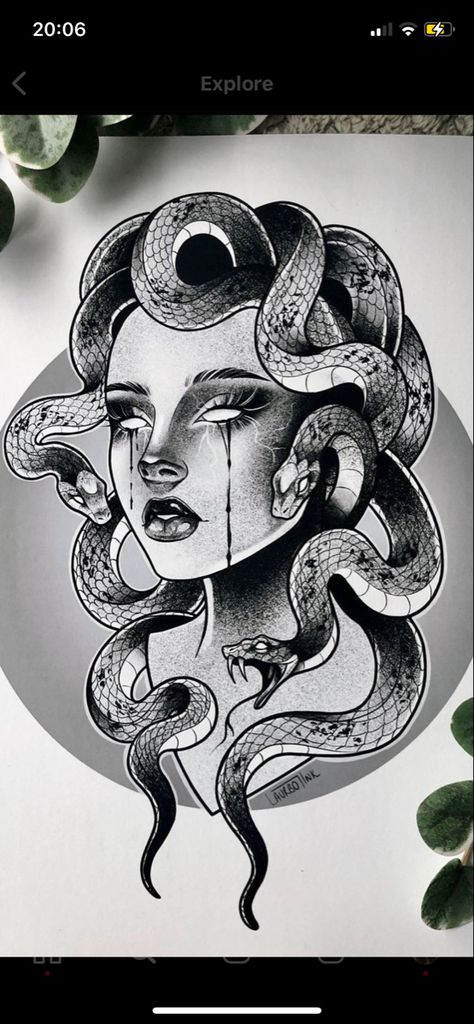 Neo Traditional Medusa, Neotraditional Medusa Design, Neo Traditional Medusa Tattoo, Witchy Medusa Tattoo, Medusa Ink Drawing, Goth Medusa Tattoo, Medusa Painting, Trippy Medusa Tattoo, Medusa Drawing