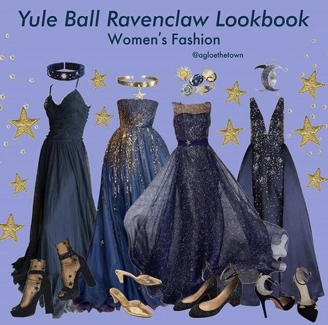 ravenclaw dark blue aesthetic dresses beautiful dress high heels Ravenclaw Inspired Prom Dress, Space Blue Dress, Dark Ball Gown Dress, Cosmic Core Dress, Ravenclaw Aesthetic Dress, Harry Potter Formal Dresses, Yule Ball Dress Ideas Ravenclaw, Ravenclaw Prom Dress, Ravenclaw Ball Gown