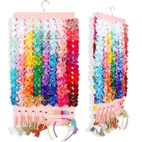 PRICES MAY VARY. 【 Capacity Upgrade 】 (Excluding Hair Accessories):This hair clip storage rack consists of two hair clip organizer areas composed of 8 ribbons, 3 long buttons, and 2 short button headband holder areas. The hair bow storage area can store up to 240 4-inch hair bows, the long button strip can accommodate 40 headbands, and the short button strip can accommodate 50 hair ties. 【 Novel Design 】:The girl's hair clip hanger adopts a hanger suspension method, which increases the use in di Bow Storage Ideas, Hair Bow Organization, Bow Organization, Hair Bows Holder, Hair Accessory Organizer, Hair Bow Storage, Hair Clip Storage, Hair Accessories Display, Hair Clip Organizer