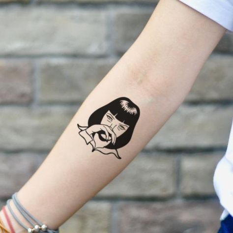 Mia Wallace Tattoo Mia Wallace Tattoo, Pulp Fiction Tattoo, Portrait Tattoo Design, Fake Skin Tattoo, Camera Tattoos, Fake Skin, Coffee Tattoos, Cute Tiny Tattoos, Free Tattoo