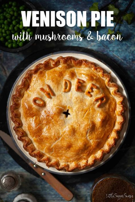 This easy venison pie is richly flavoured with bacon and mushrooms. Wrapped up in crisp and golden shortcrust pastry this deer pie is hard to resist. Venison Pie, Venison Meat, Onion Pie, Deer Meat Recipes, Deer Meat, Bacon Stuffed Mushrooms, Savory Pies, Venison Recipes, Slow Cooked Beef